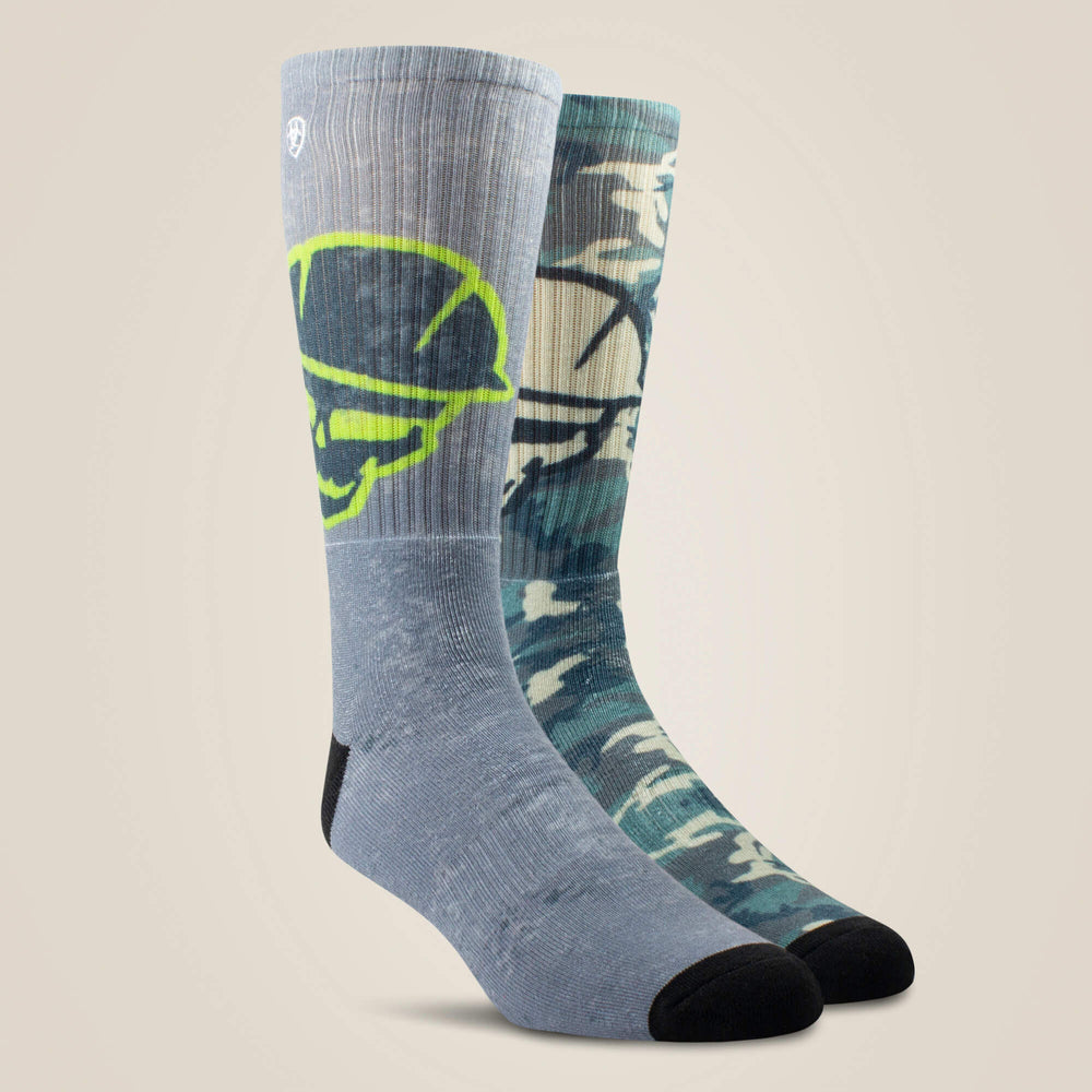 Ariat Roughneck Graphic Crew Work Sock 2 Pair Multi Color Pack Sale