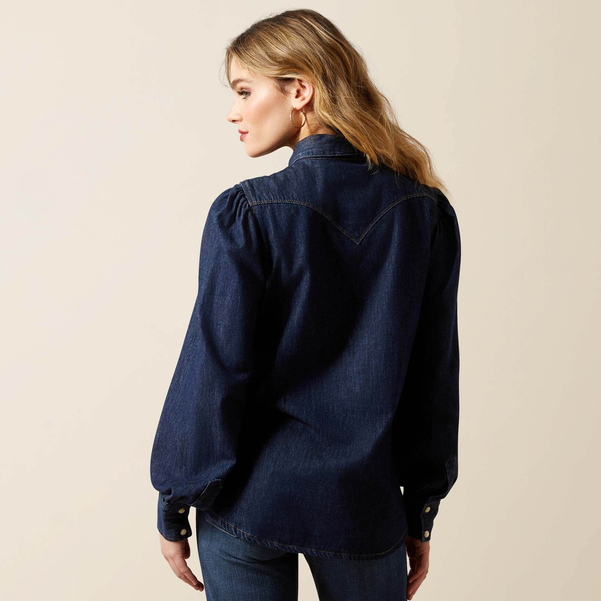 Ariat Puff Sleeve Denim Snap Shirt Sale