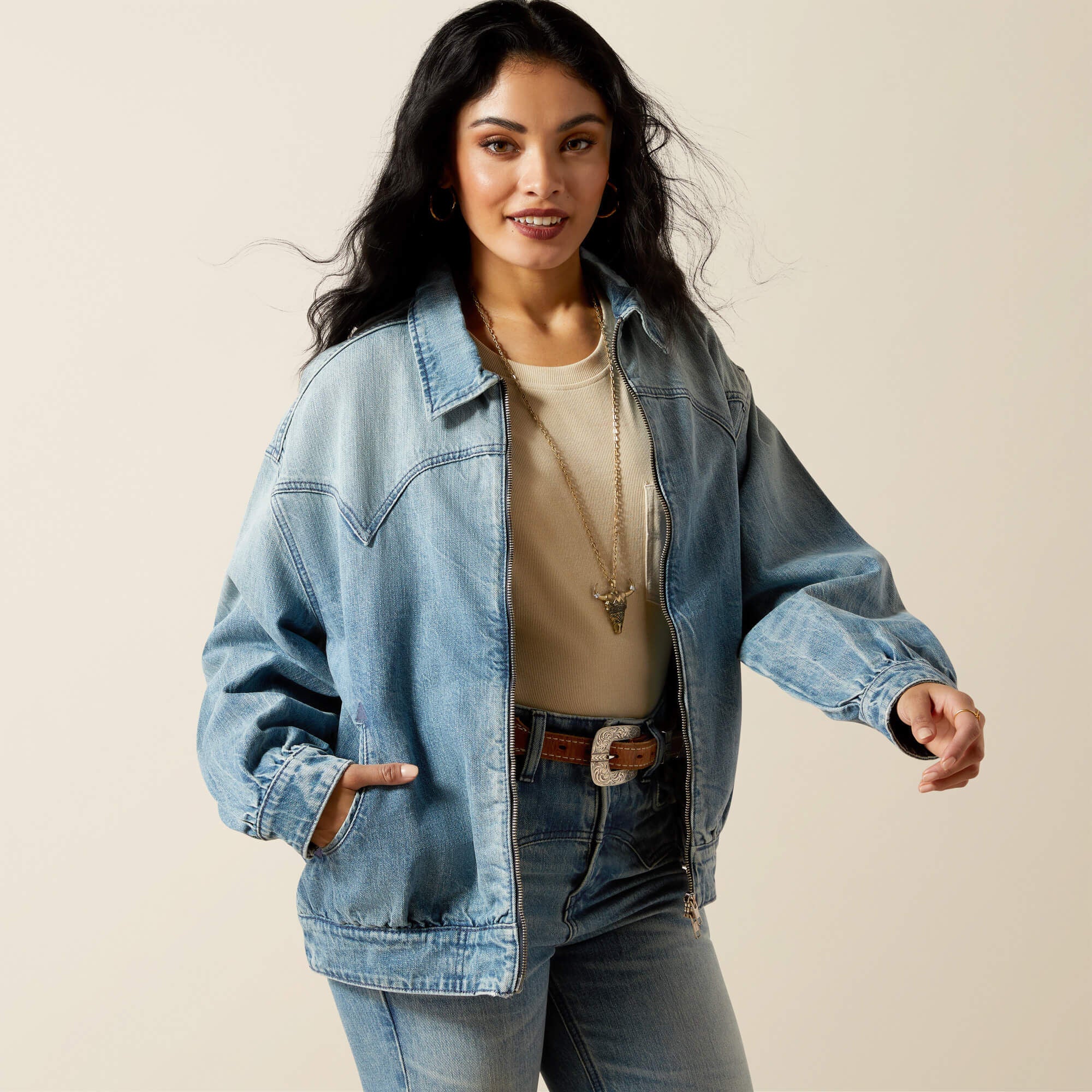 Ariat Cheyenne Denim Bomber Jacket Outlet