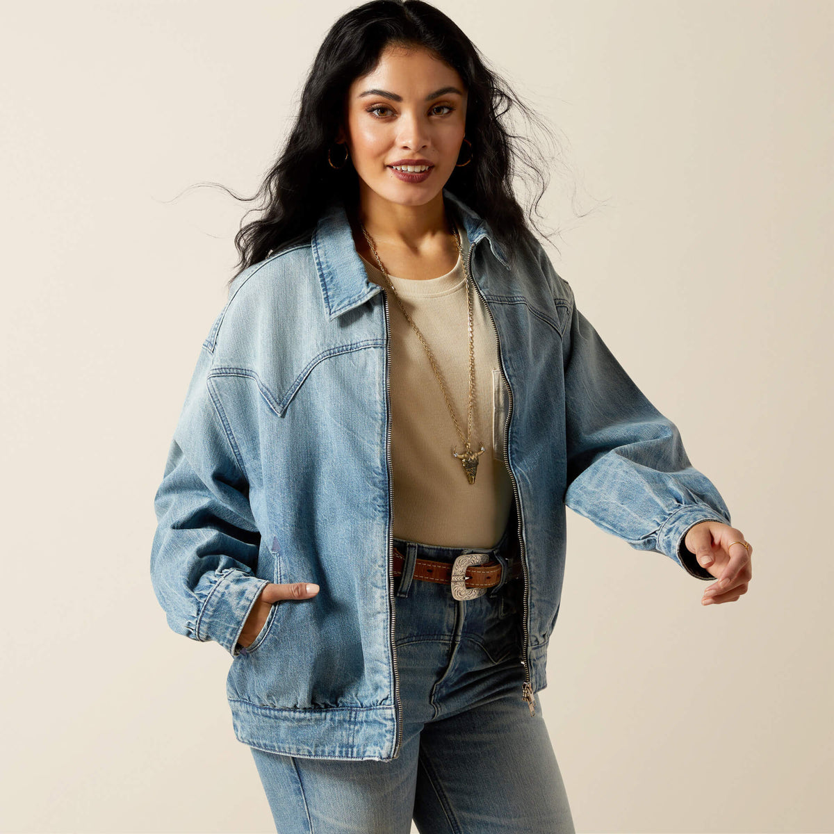 Ariat Cheyenne Denim Bomber Jacket Outlet