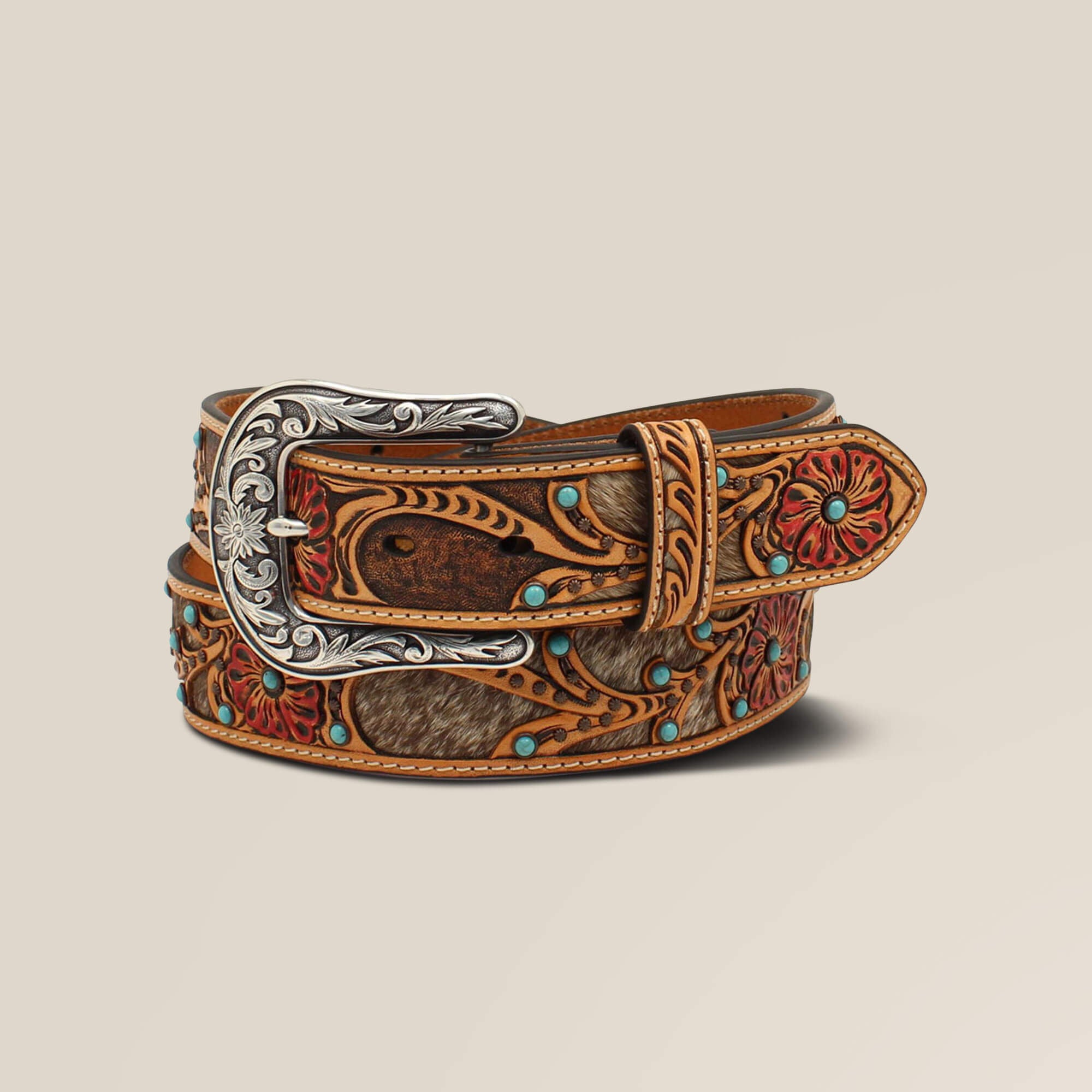 Ariat Flower/Calf Hair Belt Outlet
