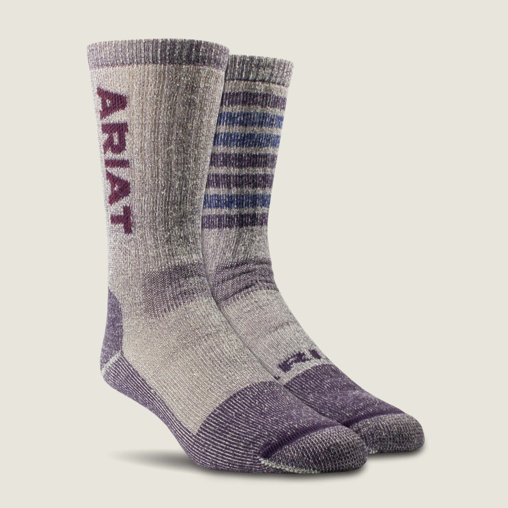 Ariat Midweight Merino Wool Blend Steel Toe Work Sock 2 Pair Multi Color Pack Sale