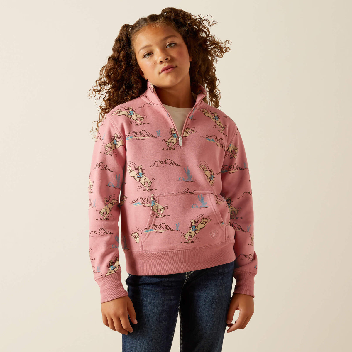 Ariat Bronc Scene 1/4 Zip Sweatshirt For Sale